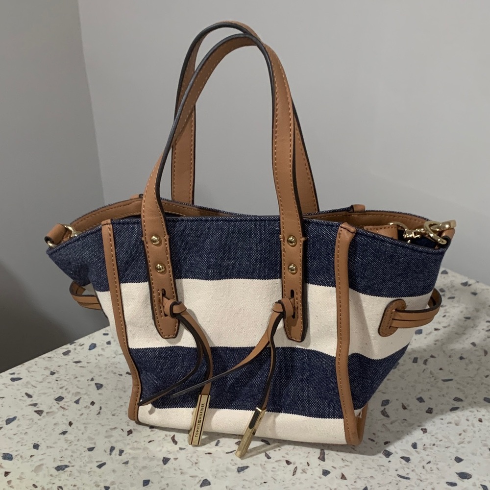 Tommy Hilfiger Navy and White Striped Tote